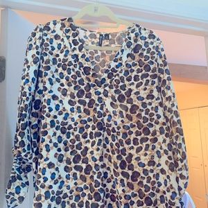 Blue and brown v-neck blouse